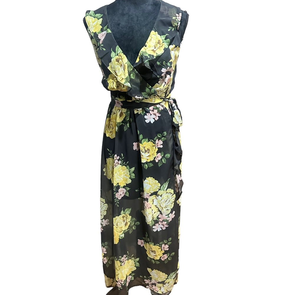Disney Princess Womens Black Yellow Floral Maxi Length Wrap Dress Size XS